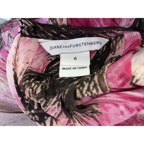 DIANE VON FURSTENBERG Pleated Open Back Belted Sleeveless Dress Pink Brown 6‎ - Picture 7 of 11